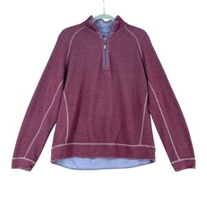 Tommy Bahama Jeans Men's Quarter Zip Pullover Sweatshirt Red Heathered Cotton